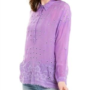 Johnny Was Women's Long Sleeve Mindy Purple Boho Casual Chic Embroidered Blouse